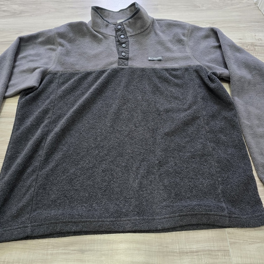 Columbia Mens Fleece 1/4 Button Gray Pullover Sweater XL
